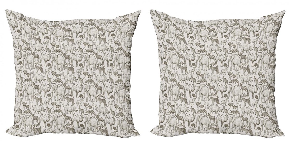 ABAKUHAUS Safari Kussenhoes Set – 2×50×50 cm – Dubbelzijdig digitaal bedrukt – Meerkleurig Kokosnuss