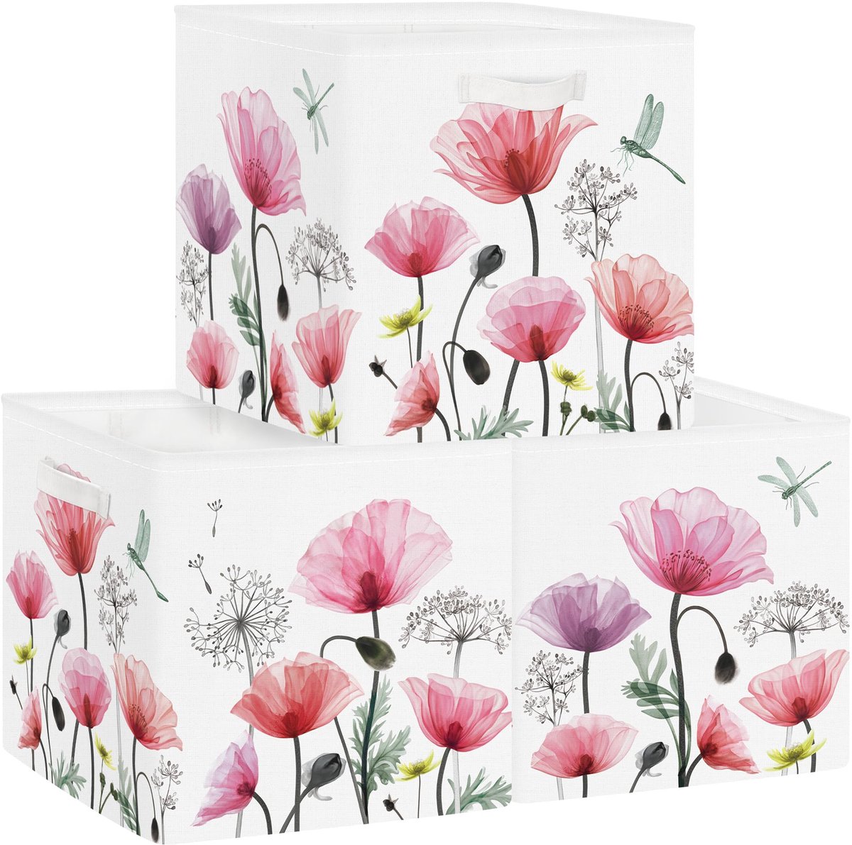 Unyqoos® Opvouwbare stoffen opbergdoos met rode bloemenprint voor Kallax rek