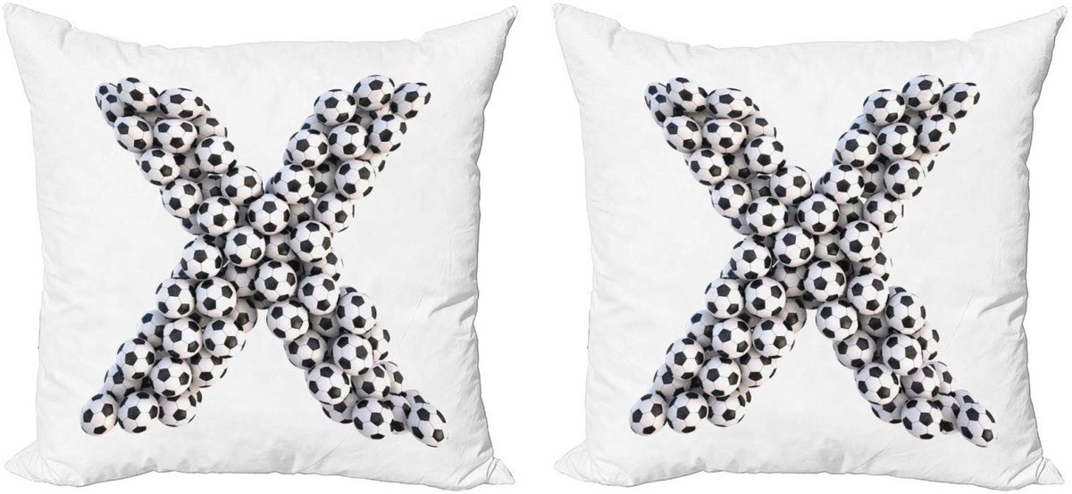 ABAKUHAUS Letter X Kussenhoes – Voetbal-alfabet – 2x45x45 cm – Zwart/Wit