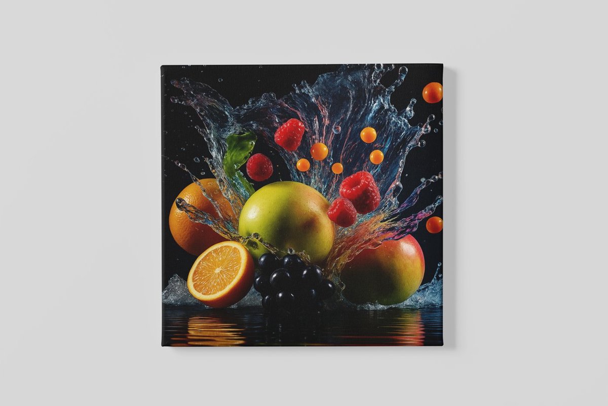 Trendex Global Vierkant Canvas Schilderij Fruit - Vruchtenspat - Kleurrijk - 60x60 cm