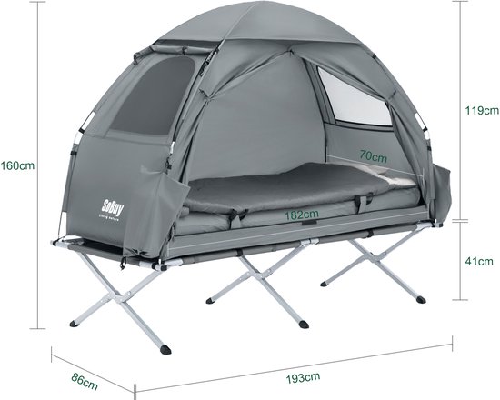 Outdoor tent 1 persoon - 4-in-1 Iglo tent voor strand, camping en park - Inclusief luchtbed en slaapaccessoires - Water- en insectenbestendig - Eenvoudig op te zetten - Grijs van Merkloos — afbeelding 2