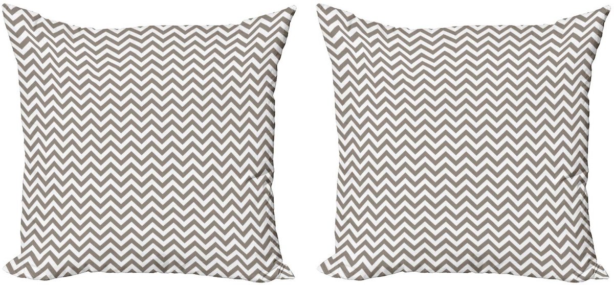 ABAKUHAUS Winkel Kussenhoes – Set van 2x50x50 cm – Geometrisch patroon – Warm taupe/wit Grijs