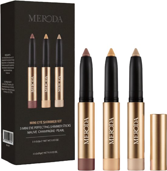 Foto: Meroda mini eye shimmer kit oogschaduw highlighter stick set 3 kleuren mauve champagne pearl waterproof crease proof travel size