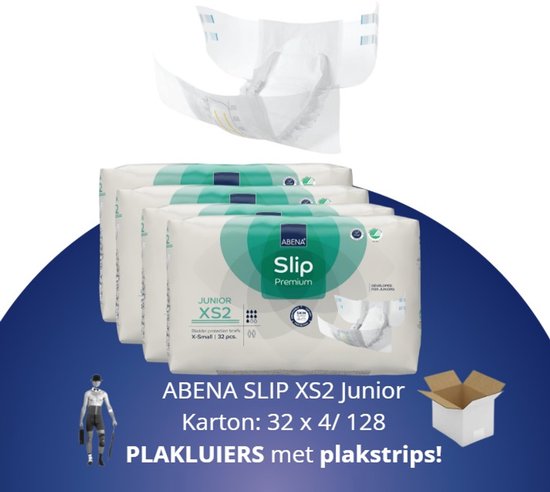 ABENA Incontinentie Slip Premium XS2 Junior - Eendelig Verband ter Bescherming van Zwaar Urineverlies en (Dunne) Ontlasting - Perfecte Aansluiting door Flexibele Sluitstrips - 128 Stuks