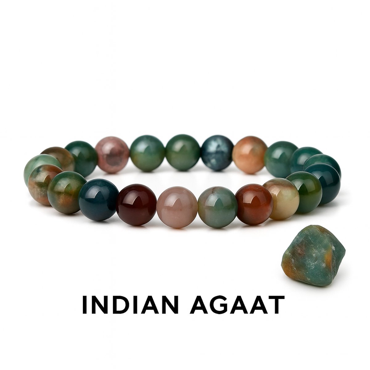 S4H® Indian Agaat Edelstenen Armband – Natuurlijke Agaat – 8 mm Kralen – 18 cm – Balans, Aarding & Innerlijke Rust