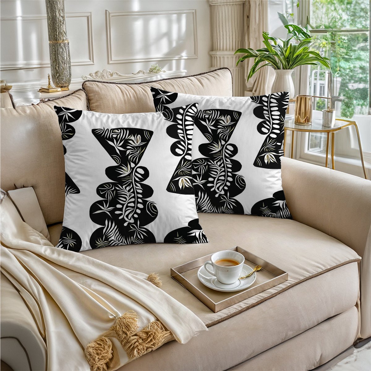 Boraboi® Luxe Decoratieve Kussenhoezen set van 2 , Zachte Suède Touch- 50x50 cm -(Zwart,Wit,Groen)