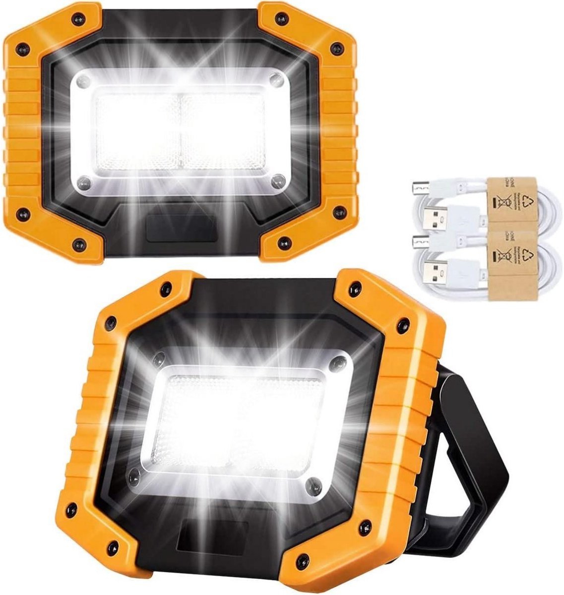 longziming -2× 30W LED Bouwlampen – Oplaadbare Draagbare Schijnwerpers – Waterdicht IP65 – USB Campinglamp voor Garage, Kamperen, Vissen en Noodreparaties op Bouwplaatsen