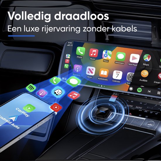 CarMe Ultra Mini 2-in-1 CarPlay Dongle - Draadloos CarPlay & Android Auto - USB-A & USB-C - Android Auto Dongle - Zwart