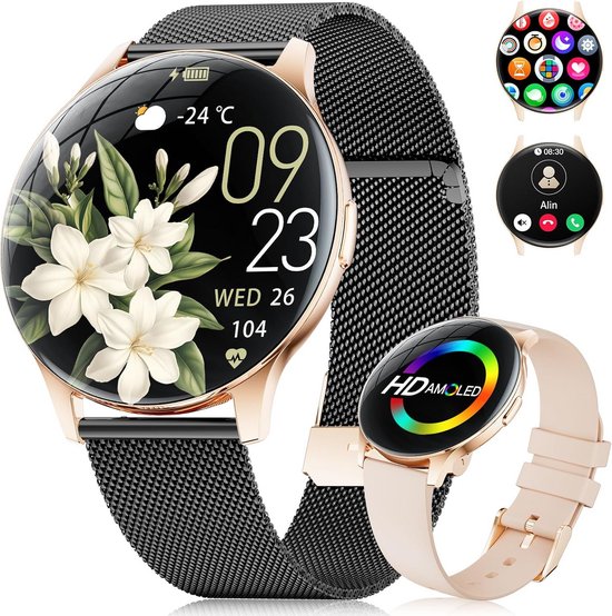 LIGE Smartwatch voor dames rond met telefoonfunctie 7,9 mm dun 1,32'' Amoled elegant fitnesshorloge voor vrouwen voor Android iOS,sporthorloge met hartslagfrequentie, slaapmonitor,roségoud LIGE Smartwatch voor dames rond met telefoonfunctie 7,9 mm dun 1,32'' Amoled elegant fitnesshorloge voor vrouwen voor Android iOS,sporthorloge met hartslagfrequentie, slaapmonitor,roségoud