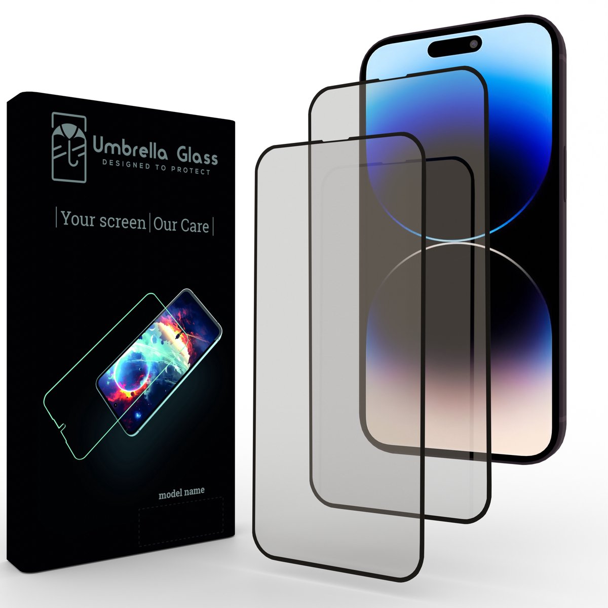 Screenprotector Glas - Geschikt voor iPhone 14 Pro Max - 2.5D Full Cover | Umbrella Glass