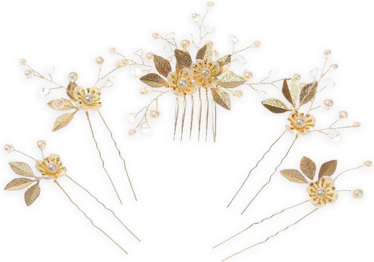 Bruidshaaraccessoires Goud met Parels voor Bruiloft en Feest