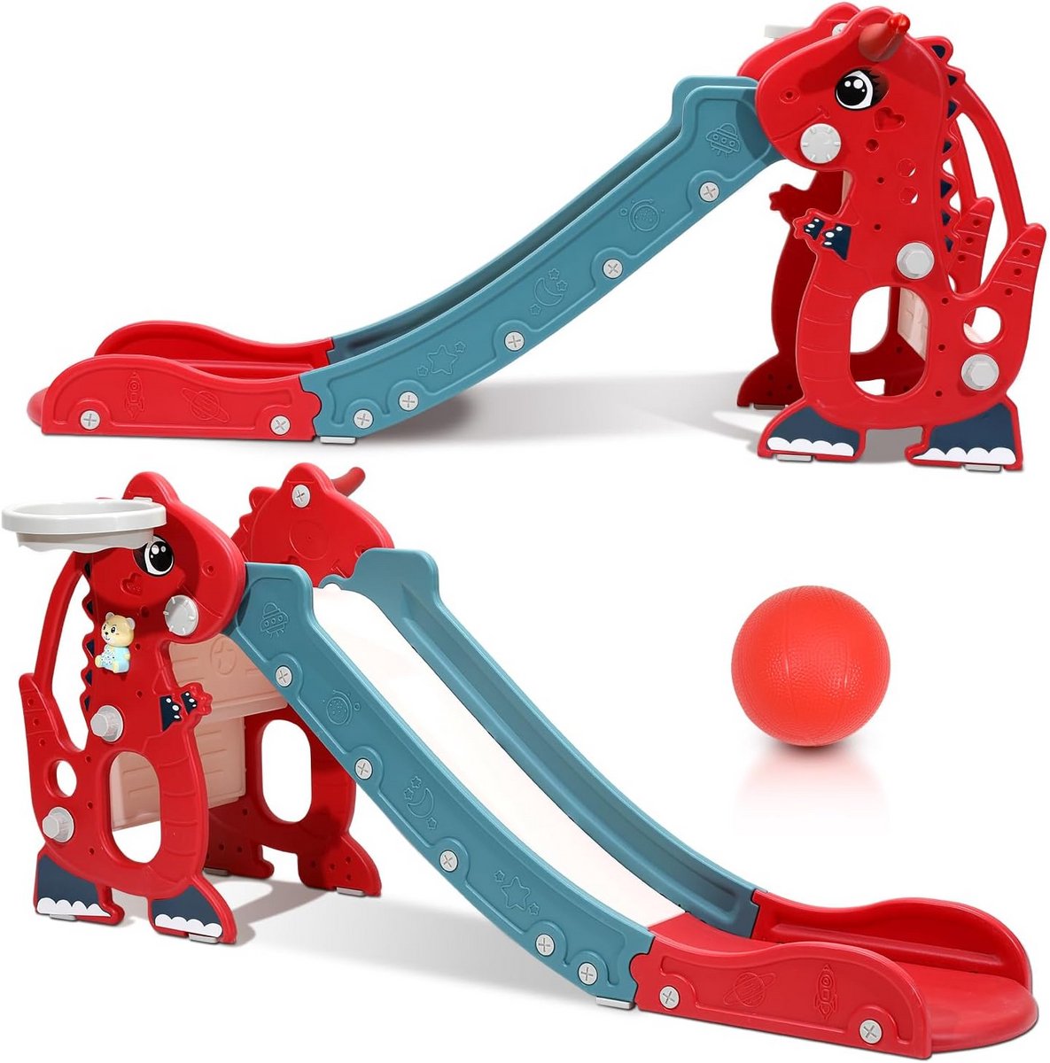 Inklapbare 4-in-1 Kinderglijbaan met Basketbalring voor Binnen en Buiten vanaf 1 Jaar