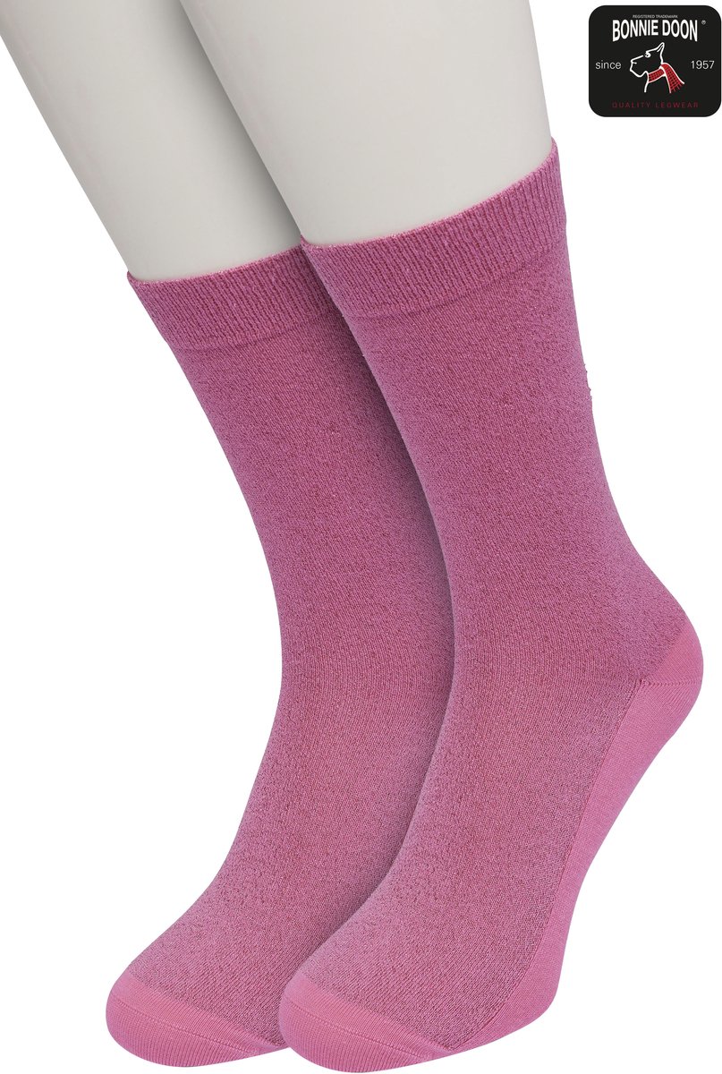Bonnie Doon Set Katoenen Glitter Sokken Dames Zacht Roze maat 36/42 - Set met 2 paar Sokken - Glitter Subtiel - Katoen met zachte Lurex - Zachte Sokken - Gladde Naden - Perfecte Pasform - 2 pack - Multipack - Aurora Pink - OL05113802.126
