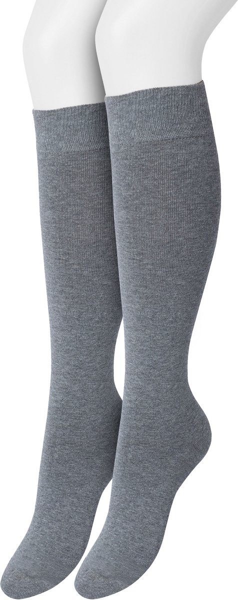 Bonnie Doon Dames Kniekousen Grijs - 2 paar - Knie Kousen - 2-pack - Multipack - Uitstekend draagcomfort - Cotton Knee High - Zakt niet af - Effen - OEKO-TEX - Gemeleerd - Medium Grey Heather - OL834302.112