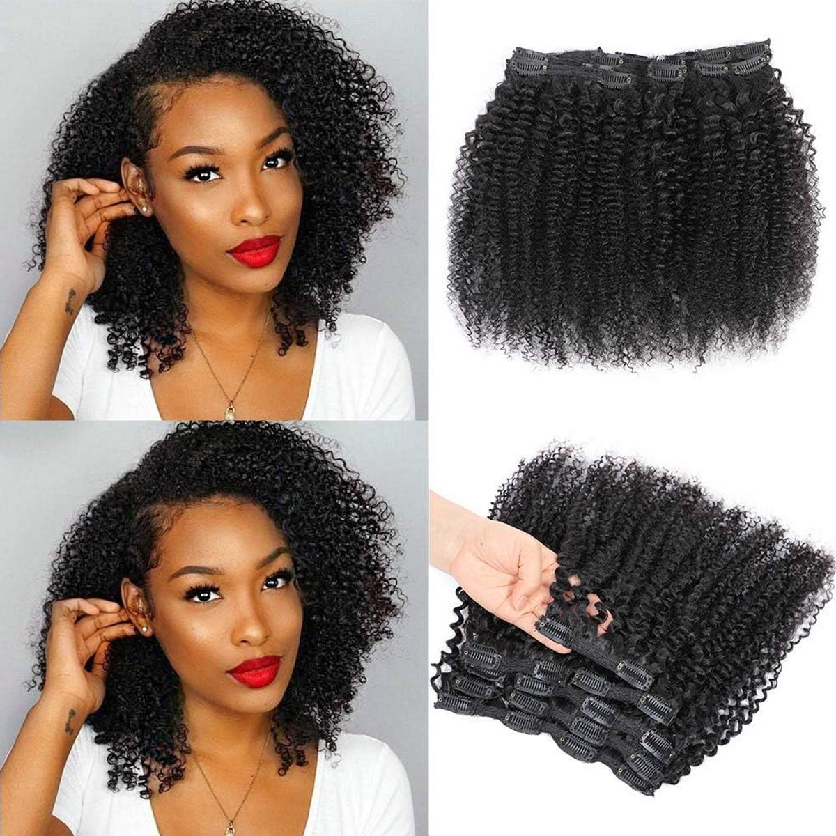 Kinky Curly Clip-In Haarverlengingen voor Zwart Haar - 10 Inch, 3c 4a Krul