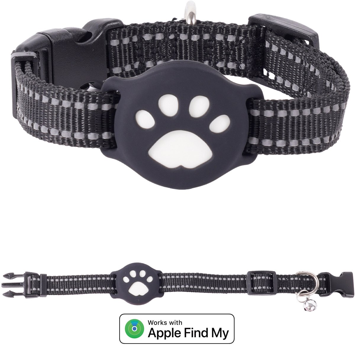 GPS KattenTracker - Zonder Maandelijkse Kosten - Werkt Met iOS - IP68 Waterdicht - CR2032 Batterij (1+ Jaar) - Verstelbare Nylon Halsband - Halsomtrek 28-39 cm - Zwart