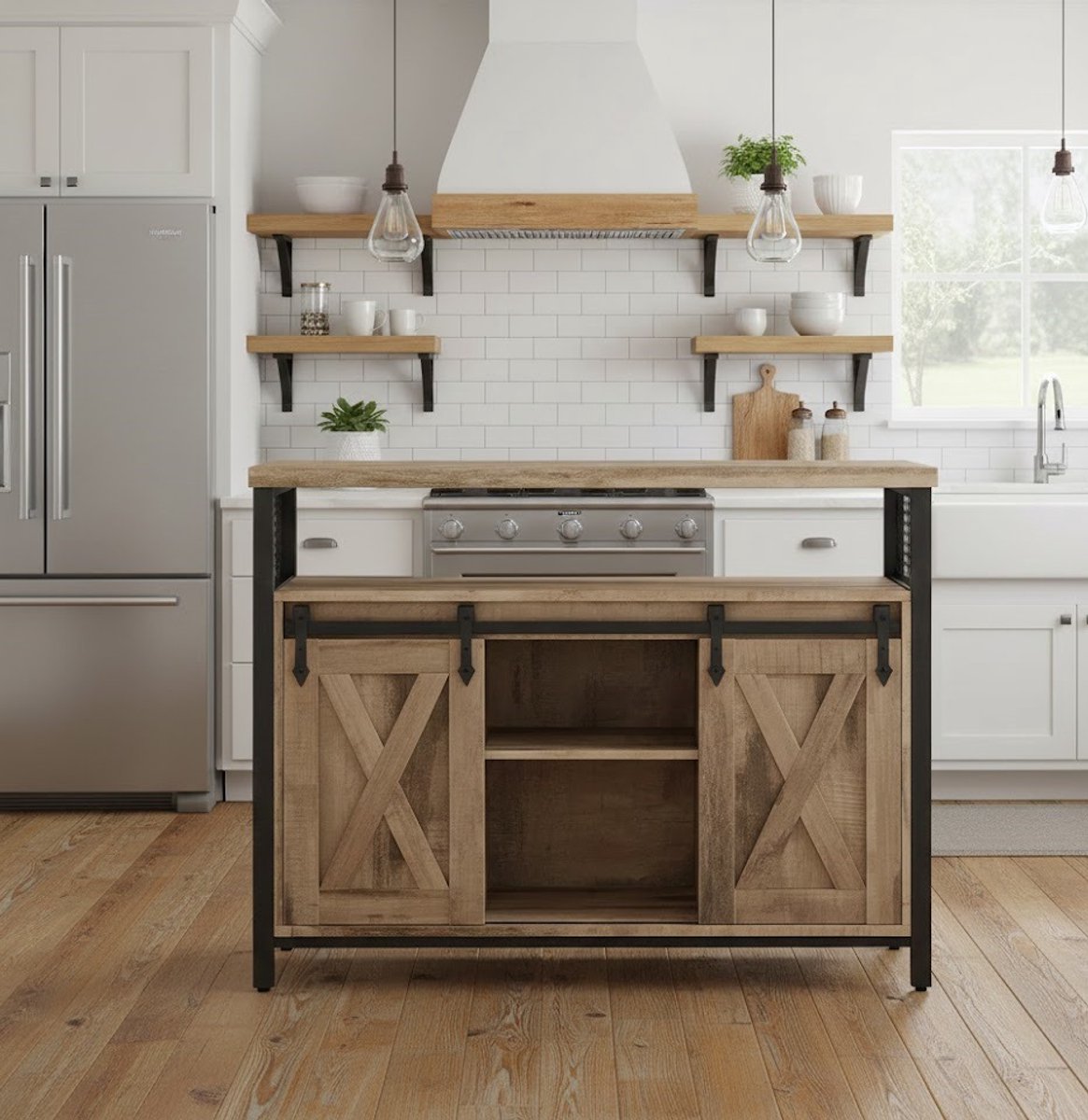 Landelijke Dressoir Kast met 2 Schuifdeuren – Verstelbare Planken, Robuust en Stabiel – Keukenkast, Voorraadkast of TV-meubel – Natuurkleur + Zwart – 33 x 100 x 80 cm Depauwwonen – Depauw