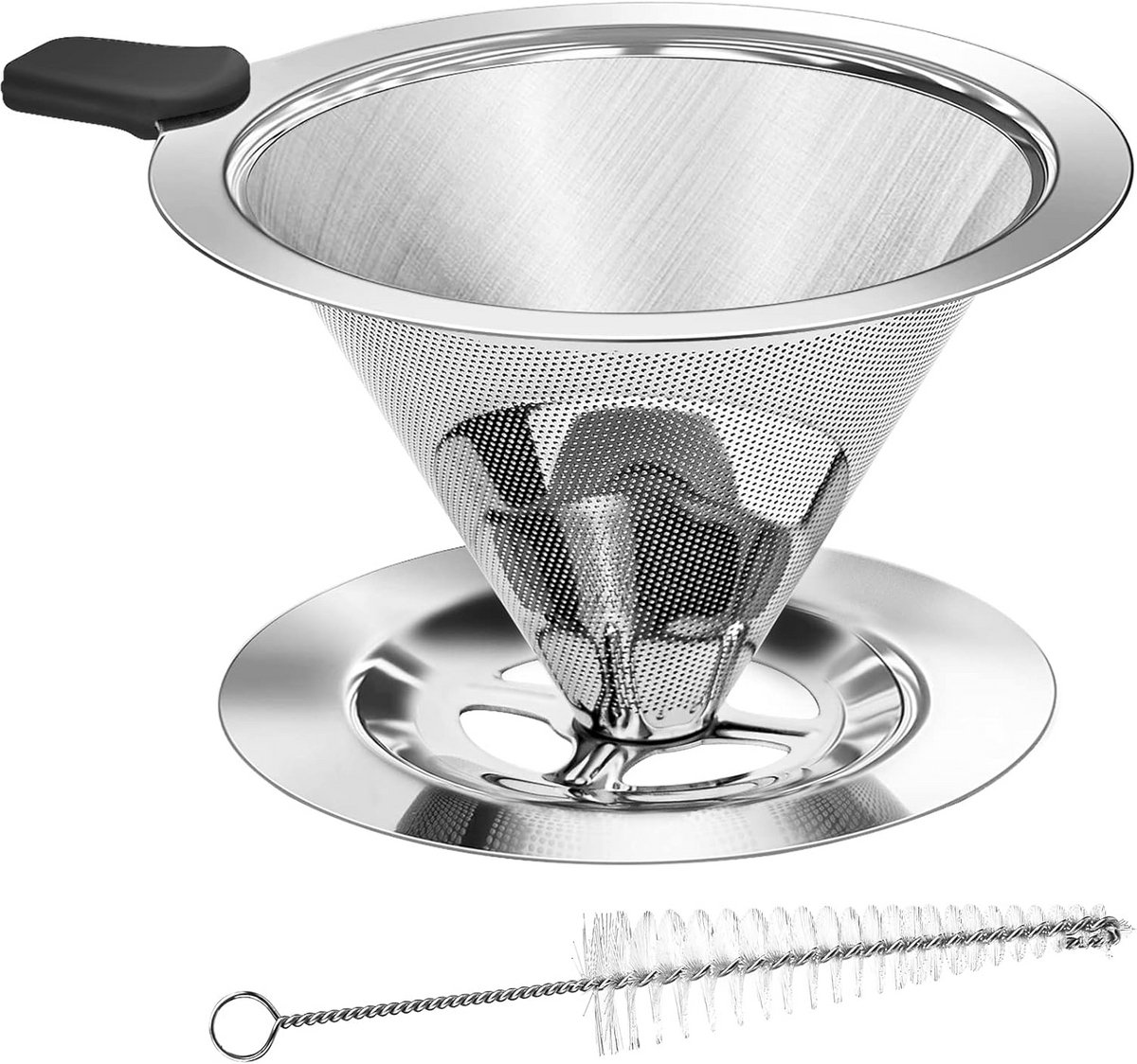 Herbruikbare V-vormige Koffiefilter van Roestvrij Staal - Perfect voor Gietkoffie en Reizen