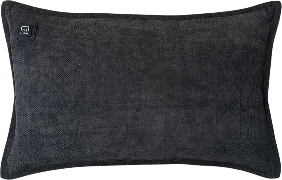Warmpi® Draadloos Warmtekussen 30x50cm – Incl. 10.000mAh Powerbank – Infrarood Elektrisch Kussen met 3 Warmtestanden – Chenille Zwart – USB & Netstroom – 3m Kabel