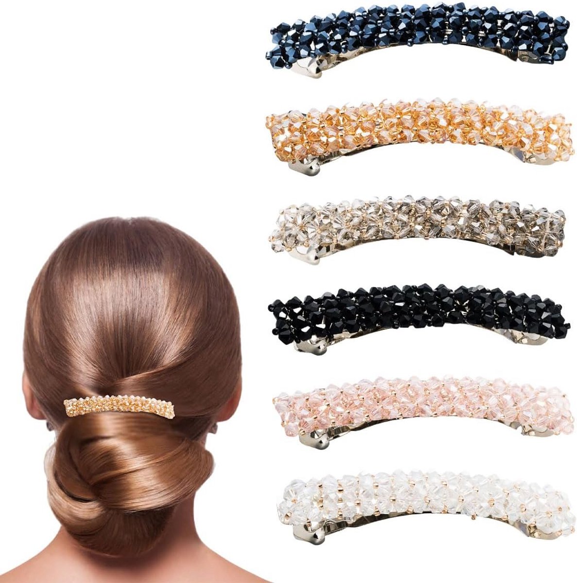 Kristallen Haarspelden Set (6 stuks) - Luxe Automatsiche Haarclips voor Dames en Meisjes