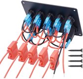 12 V/24 V schakelpaneel met 5 tuimelschakelaars, paneel met 5 V 4,2 A dual USB-oplaadpunt, waterdichte led-spanningsmeter, stroomaansluitingbus type sigarettenaansteker, voor op je schip, in je boot, camper, auto, vrachtwagen