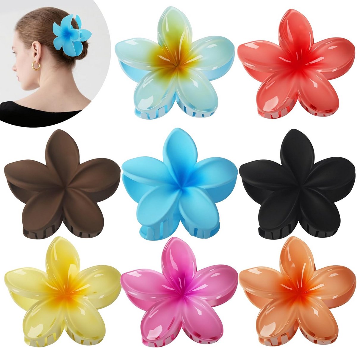 Set van 8 Grote Zomer Haarspeldjes met Bloemen - Antislip Clipjes voor Dames