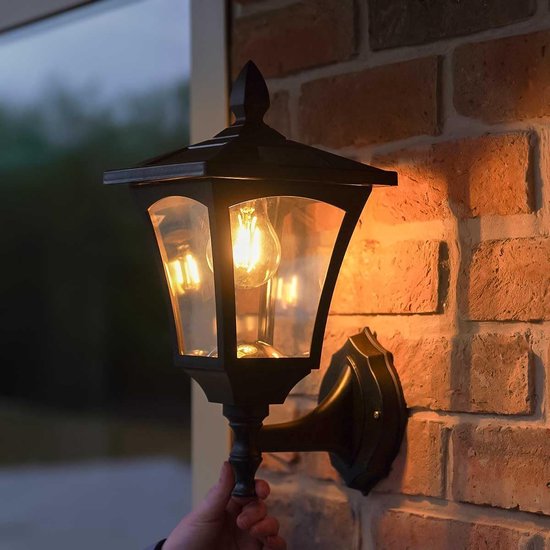 K-Bright Buitenlamp Met Bewegingssensor – E27 Vintage Wandlantaarn, Waterdicht En Roestvrij, Zwart, 33 Cm – Ideaal Voor Voordeur Of Tuin (zonder Lamp)