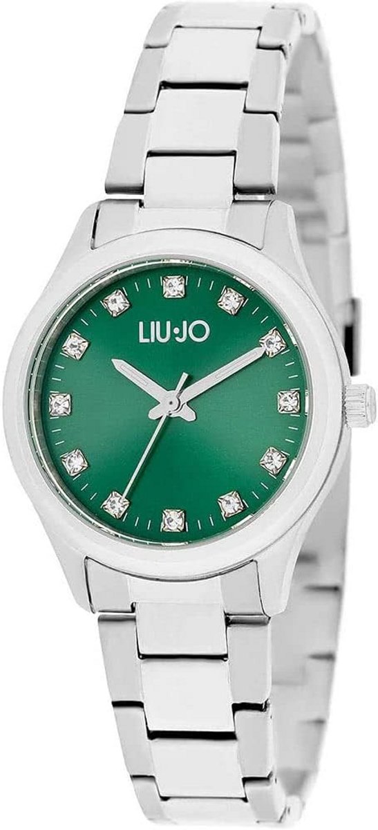 Dames Horloge Zilver RVS Armband Groen Wijzerplaat met Zirkonia Steentjes