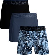 Drie Muchachomalo boxershorts: zwart, donkerblauw en een blauwe met een opvallende print.