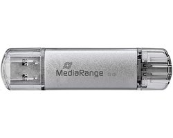 MediaRange USB Stick 64GB | Combo USB 3.2 Gen 1 met USB-A en USB Type-C | Zilver