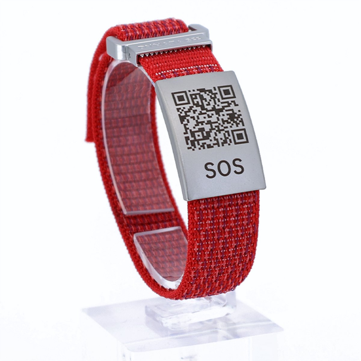 DynaTag SOS Armband Medische Armband met QR-code - Textiel Rood - Volwassenen en Kinderen