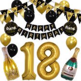 Q2P - 18 Jaar - Verjaardag Versiering - Helium Ballonnen - Feest Pakket - Happy Birthday - Versiering - Zwart & Goud