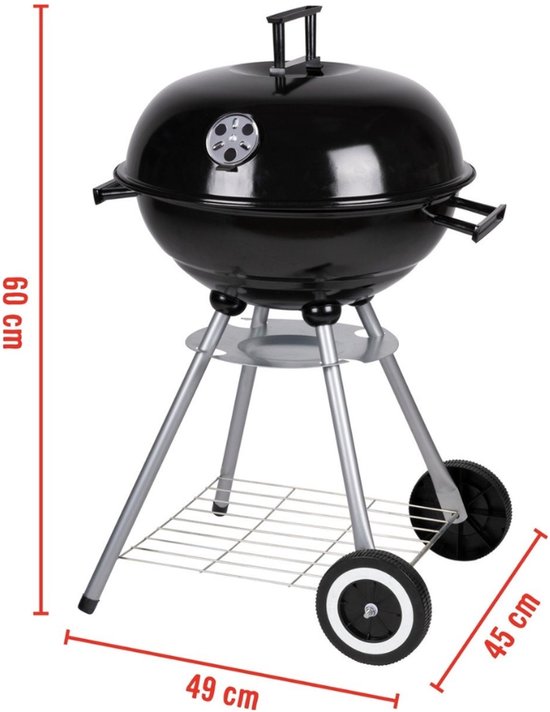 Kogel Barbecue - Houtskool Barbecue - BBQ - Barbecue op Wielen - Kookgerei - Grilrooster - Grillen - Egg BBQ - met Geïsoleerde Handvaten, Ontluchtingssysteem, As Opvangbak, Deksel en Opbergrooster - voor Vlees, Vis en Groente - Metaal - Zwart van Merkloos — afbeelding 5