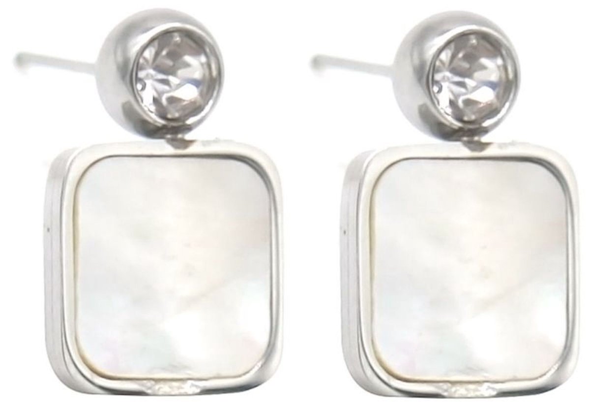 Oorbellen vierkante hangertjes - Stainless steel - MOP Parelmoer - 1.8 Centimeter - Pure luxe - Verkleuren niet - Damesdingetjes