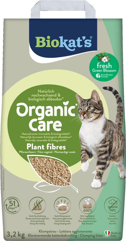 Biokat's Organic Care Plant fibres fresh - 3,2 kg - Kattenbakvulling - Klontvormend - Met geur