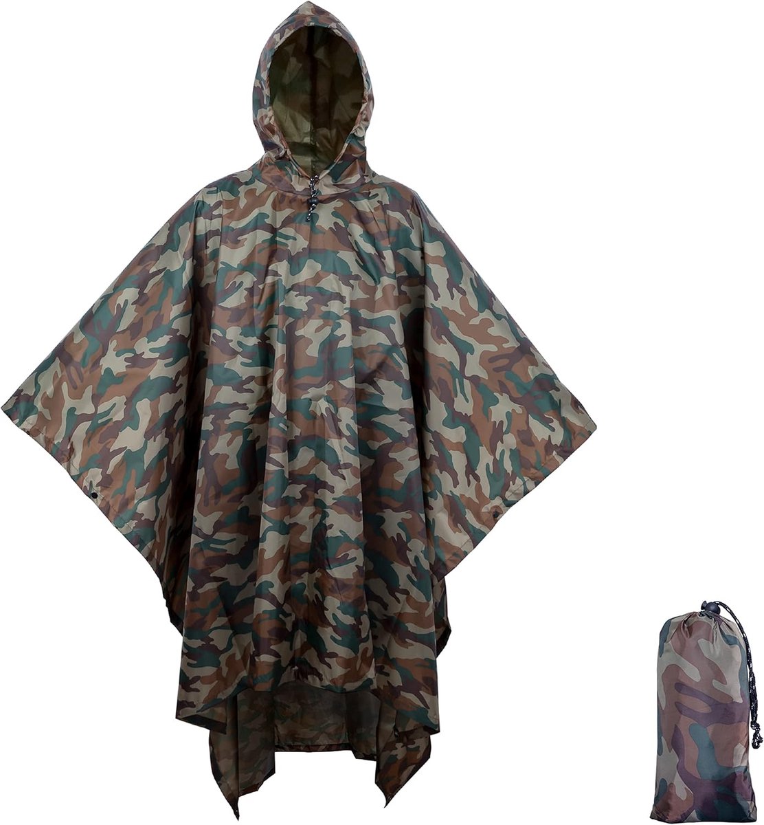 Regenponcho - 3-In-1 Poncho - Wasserdicht & Snel Droogend - 1 Stuk - Voor Wandelen/Camperen + Camouflage