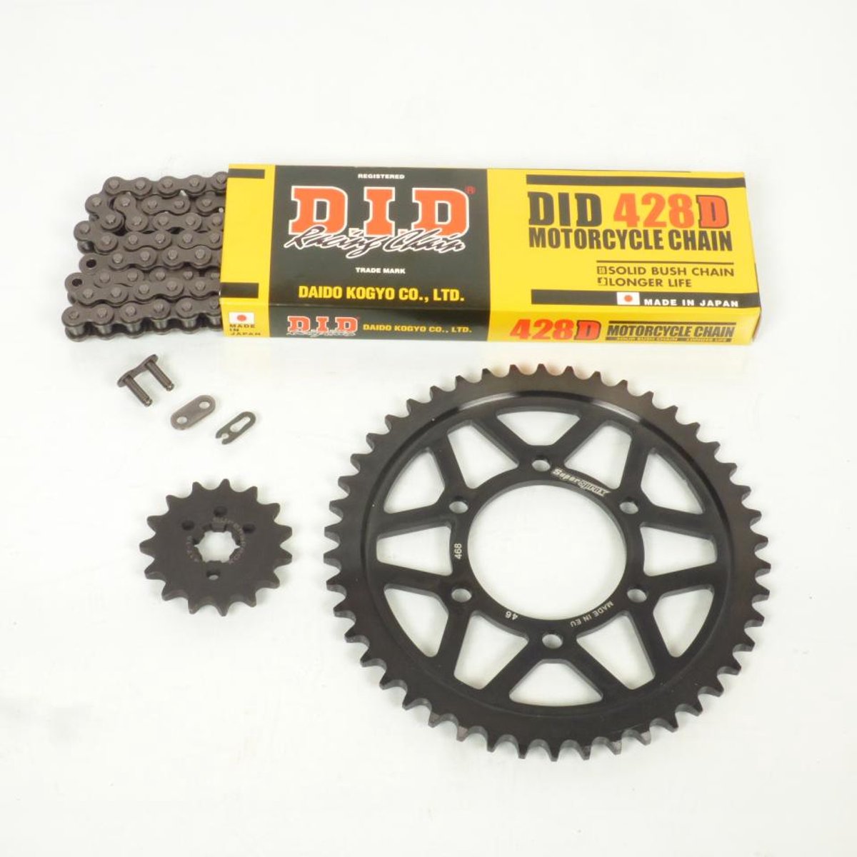 Kit chaîne DID pour Moto Kawasaki 125 ELIMINATOR 1997 à 2003 15x46 Pas 428 Neuf