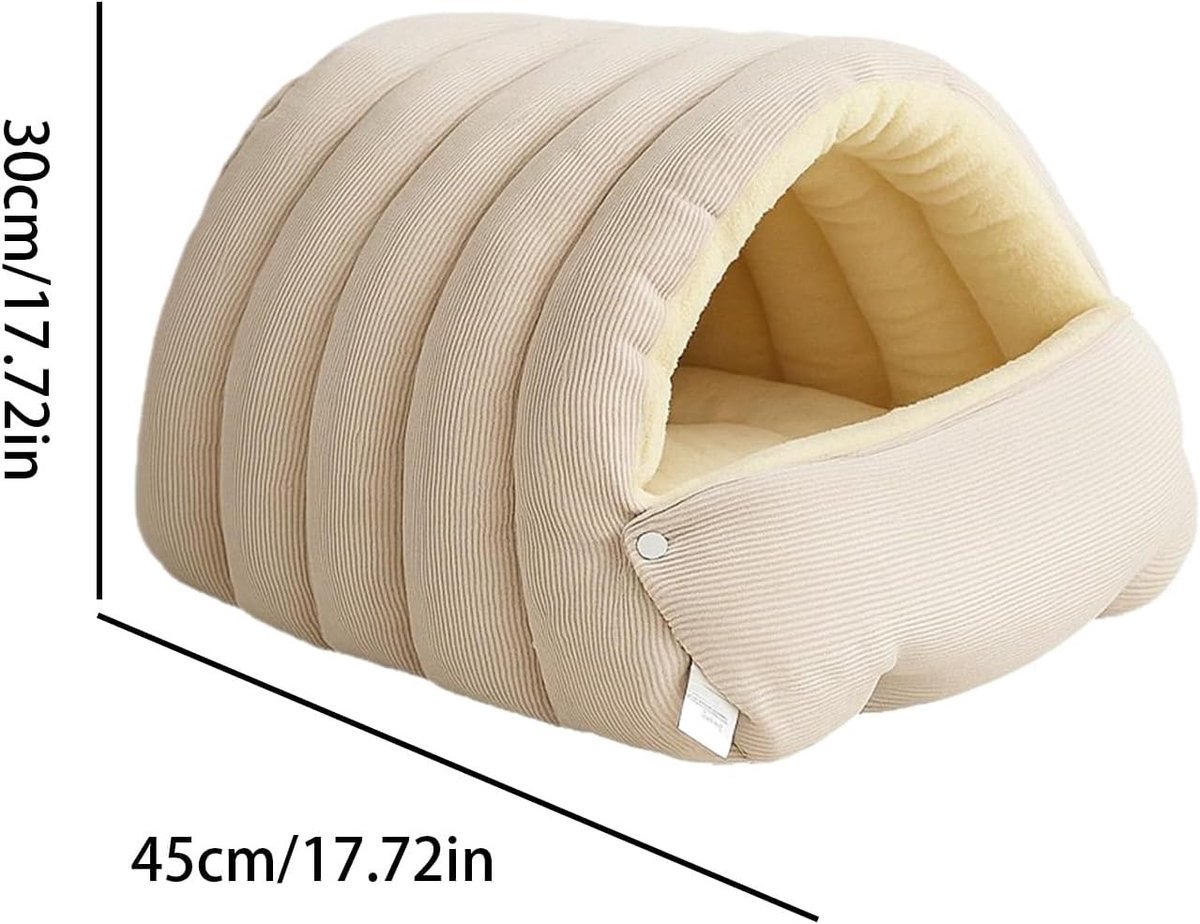 Kattenmand - Kattenhuis - Kattenbed - Puppybedgrot - Nestvormige bench - Gesloten mand - Binnen - Buiten - Slaapkamer - Woonkamer - Winter - Huis - Voor katten - Honden - Puppy's - 45X30X19CM - Lichtbeige – foto 3