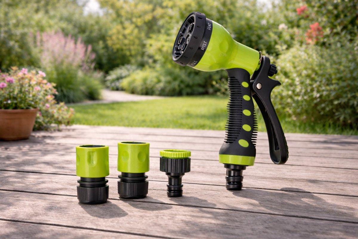 Kinzo Tuinsproeier Pistoolset – 7 Sproeistanden – 4-delig 1/2” – Spray Gun Set met Koppelingen – Voor Tuinslang, Besproeien & Schoonspuiten