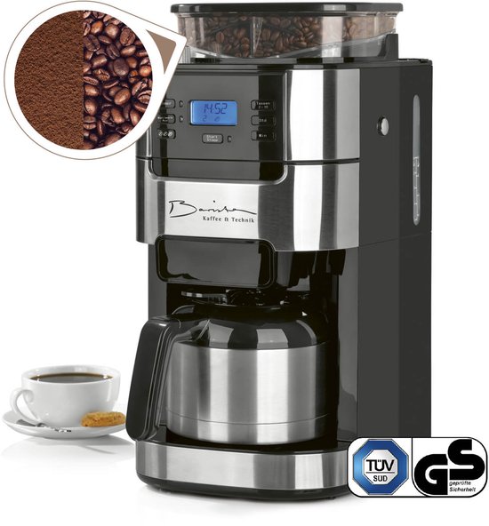 Barista Filterkoffiezetapparaat met Bonenmaler – Warmhoudfunctie, 24-uurs Timer, Permanent Filter – 10 Kopjes – Voor Bonen en Gemalen Koffie – Roestvrij Staal/Zwart