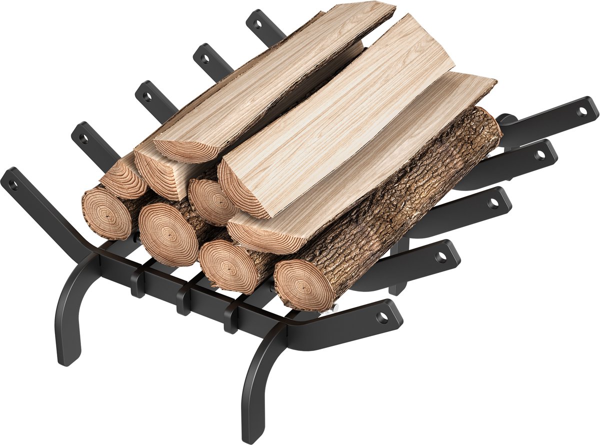 Aufun Haardhoutrek - Zwart - 30x42x12 cm - Tot 50 kg -Haardhoutrooster, Gietijzeren houtrek, Smeedijzeren binnengrill, Haardhoutrooster voor buiten koken op de camping, Aanmaakhoutkachel, Binnenhaard.