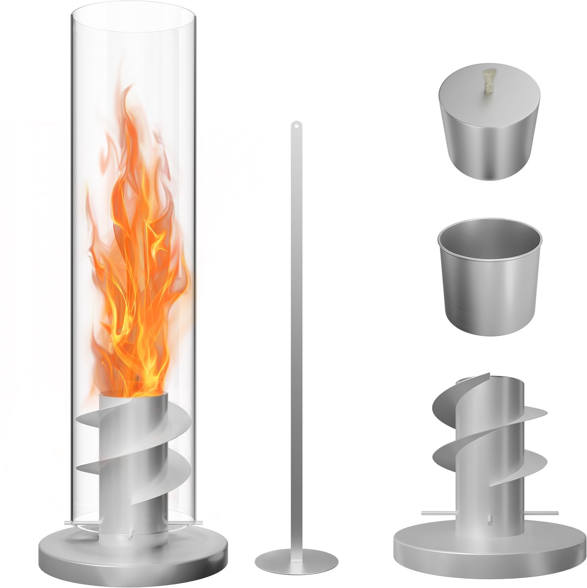 Aufun Onderhoudsvrij Bio-ethanolkachel - 70x16cm - Zilver - Premium Rvs & Glas Tafelvuur - Vrijstaand Terrashekeltje