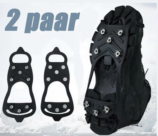 2 paar Anti Slip Sneeuwzolen - Antislipzolen - Stijgijzers met 8 tanden - Grip Schoenspikes - ijsnoppen - Antislip siliconen overschoenen - antislip - geschikt voor andelen, vissen, klimmen en hiken - zwart - maat M - Schoenmaat - 34-40