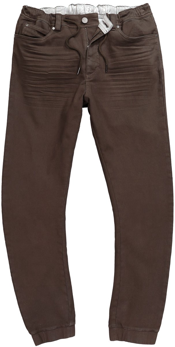 JP 1880 - Heren - Instapbroek FLEXNAMIC® elastische tailleband - Donkerbruin - Maat L