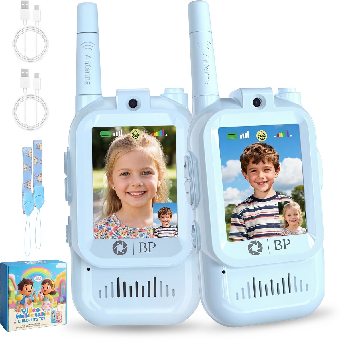 BP® Walkie Talkie voor Kinderen - Blauw - Video Walkie Talkie met Camera - Vooraf Gekoppeld - Stemvervormers - Walkie Talkie Oplaadbaar - Set van 2