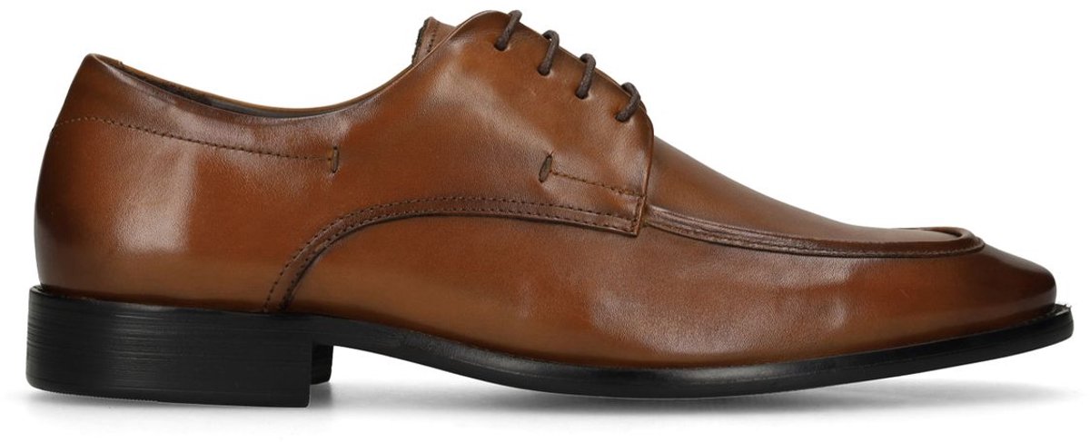 Manfield - Heren - Cognac leren veterschoenen - Maat 46