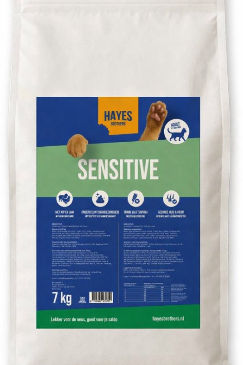 Hayes Brothers Sensitive Kattenvoer 5kg – Droogvoer voor Katten met Gevoelige Spijsvertering - Allergiëen