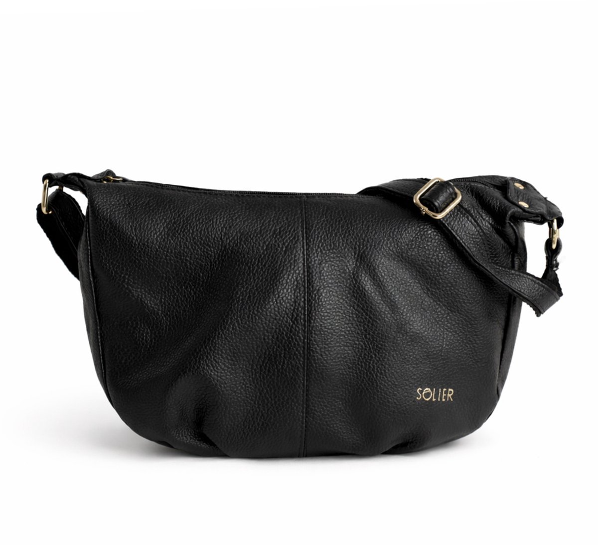 Solier FL53 MIRELLE baguettetas dames – grote leren schoudertas van zacht leer met rits – zwart