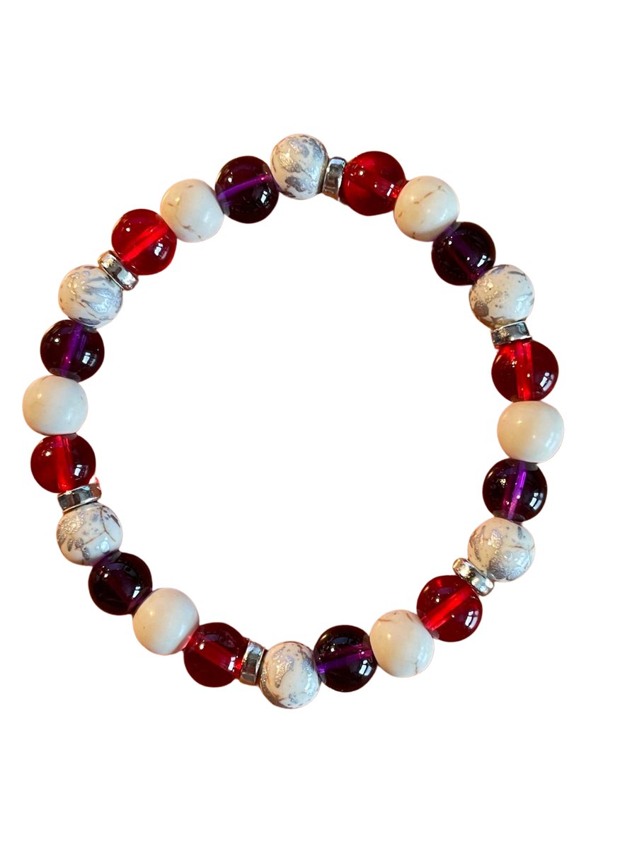 Balance Stone Armband – Granaat & Amethist met Witte Turkoois – 18 cm- 8 mm