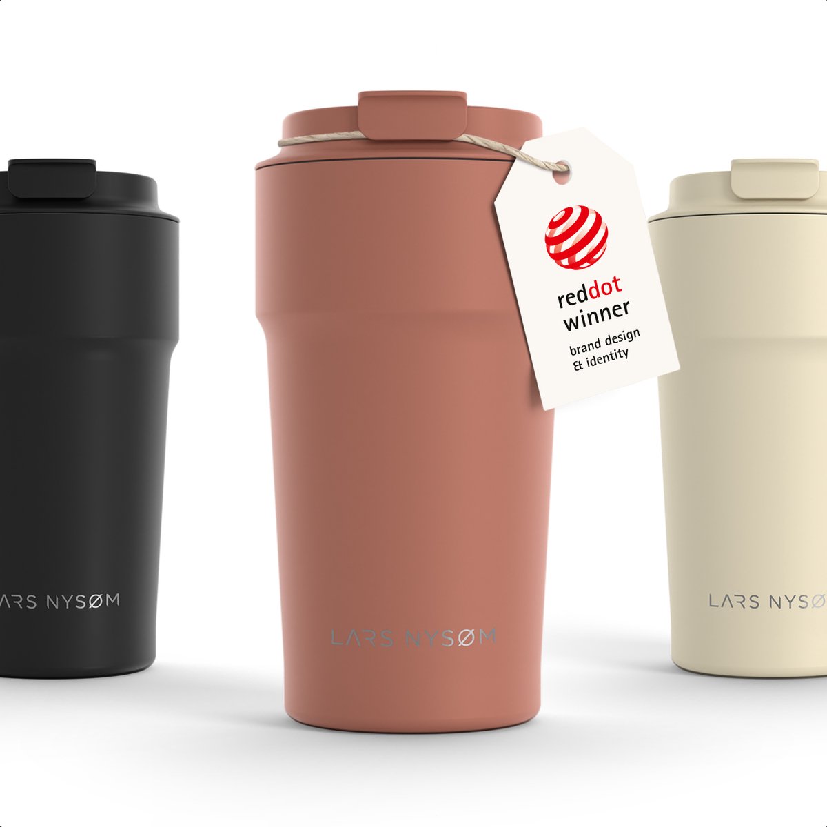 LARS NYSØM Bevægelse Thermos Coffee Mug-to-go 500ml - BPA-vrij met Isolatie - Lekvrije Roestvrijstalen Thermosbeker (Brick Red - Powder)